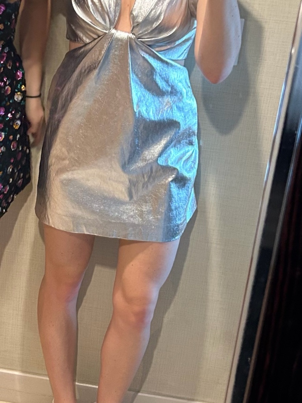A.L.C. Metallic Silver V-Neck Twist Mini Dress - Picture 4 of 6